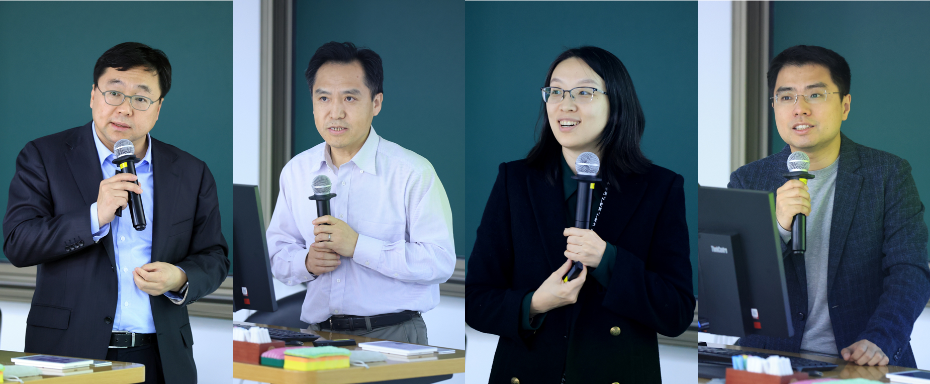 20250313-火博在线举行全校学科引擎工作交流会-OEC-左至右:吴华强、刘书明、王琛、王帅国.png